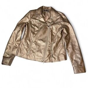 Baccini size M gold or rose gold faux leather jacket with zipper and pockets